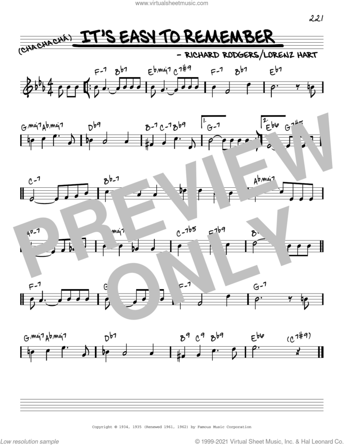 It's Easy To Remember [Reharmonized version] (from Mississippi) (arr. Jack Grassel) sheet music for voice and other instruments (real book) by Rodgers & Hart, Jack Grassel, Wynton Marsalis, Lorenz Hart and Richard Rodgers, intermediate skill level