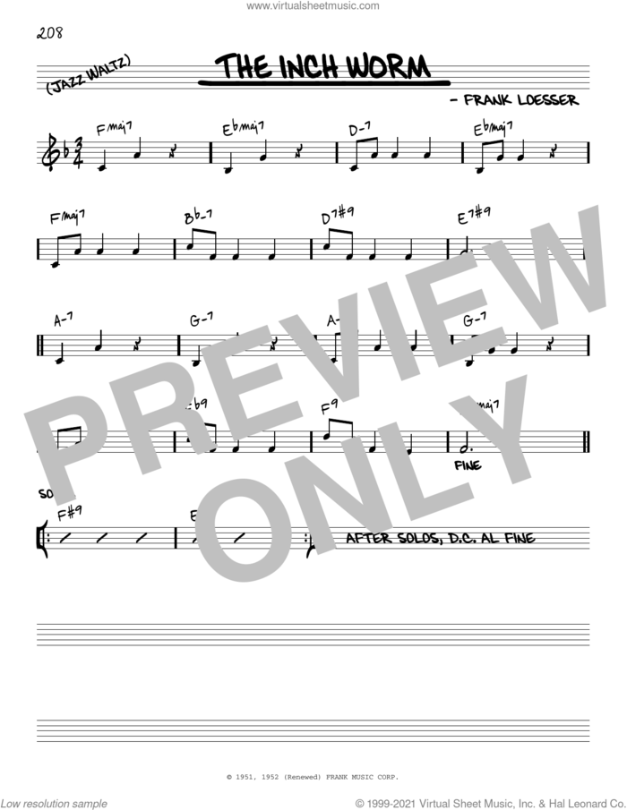 The Inch Worm [Reharmonized version] (arr. Jack Grassel) sheet music for voice and other instruments (real book) by Frank Loesser and Jack Grassel, intermediate skill level