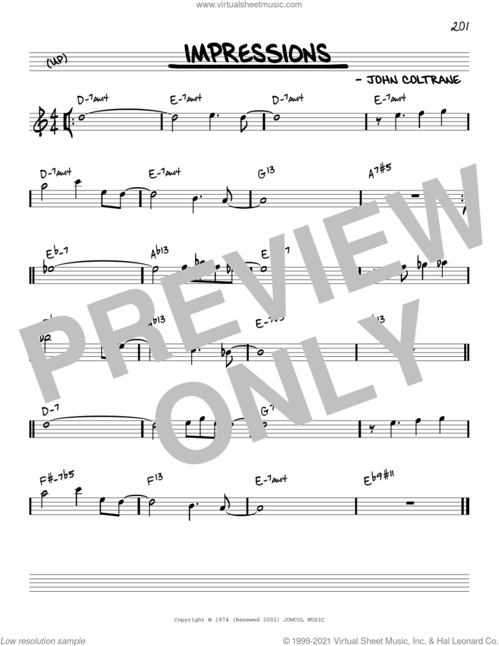 Impressions [Reharmonized version] (arr. Jack Grassel) sheet music for voice and other instruments (real book) by John Coltrane and Jack Grassel, intermediate skill level