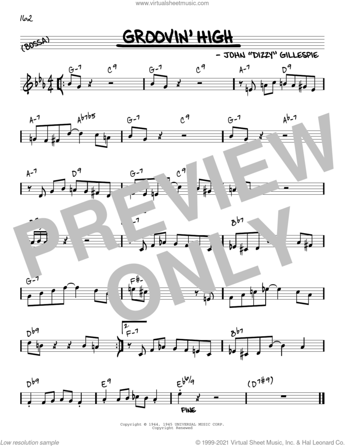 Groovin' High [Reharmonized version] (arr. Jack Grassel) sheet music for voice and other instruments (real book) by Dizzy Gillespie, Jack Grassel and Charlie Parker, intermediate skill level