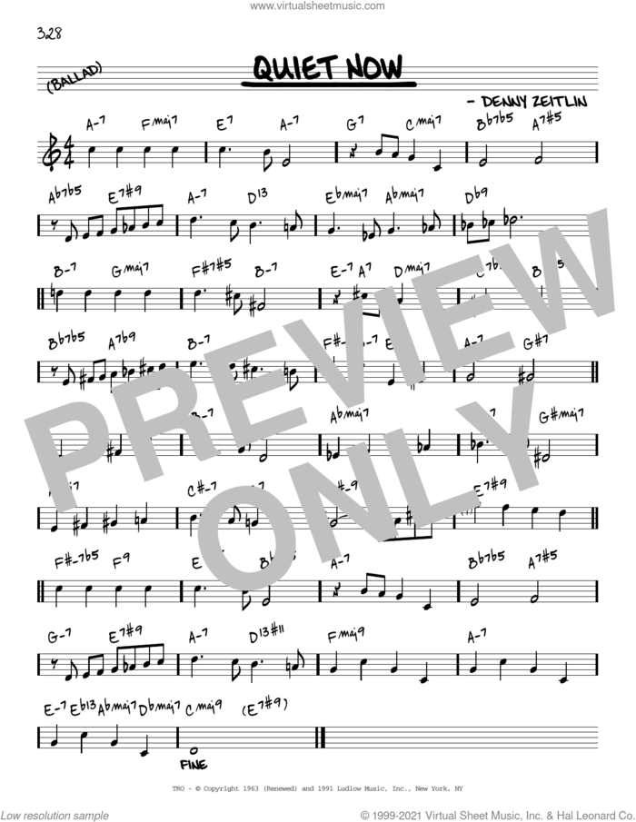 Quiet Now [Reharmonized version] (arr. Jack Grassel) sheet music for voice and other instruments (real book) by Denny Zeitlin and Jack Grassel, intermediate skill level