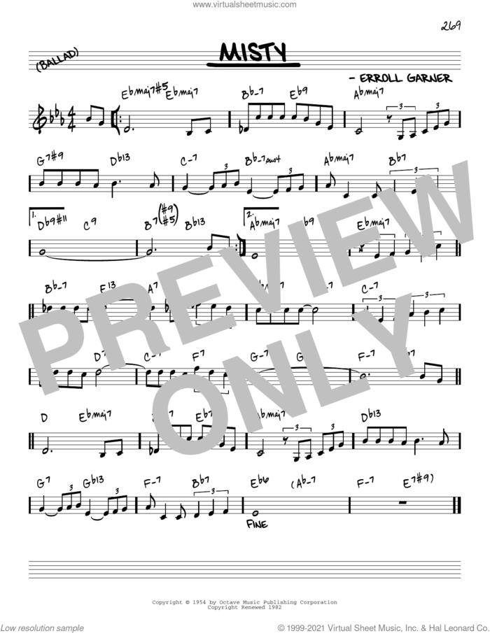 Misty [Reharmonized version] (arr. Jack Grassel) sheet music for voice and other instruments (real book) by John Burke, Jack Grassel and Erroll Garner, intermediate skill level