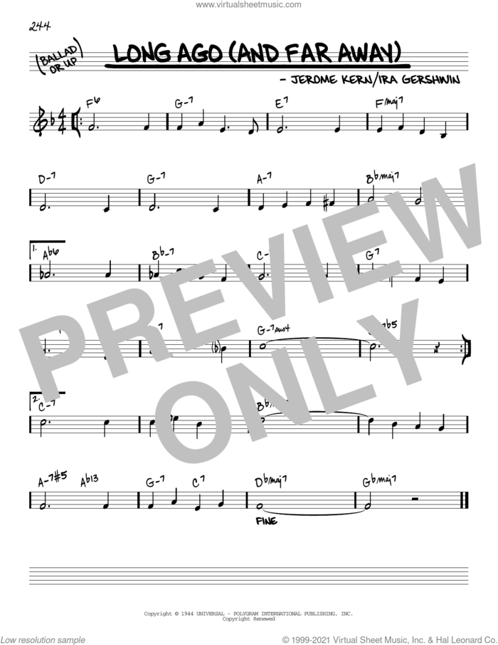 Long Ago (And Far Away) [Reharmonized version] (arr. Jack Grassel) sheet music for voice and other instruments (real book) by Ira Gershwin, Jack Grassel and Jerome Kern, intermediate skill level
