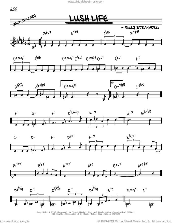 Lush Life [Reharmonized version] (arr. Jack Grassel) sheet music for voice and other instruments (real book) by Billy Strayhorn and Jack Grassel, intermediate skill level
