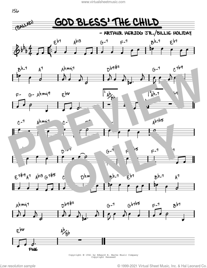 God Bless' The Child [Reharmonized version] (arr. Jack Grassel) sheet music for voice and other instruments (real book) by Billie Holiday, Jack Grassel and Arthur Herzog Jr., intermediate skill level