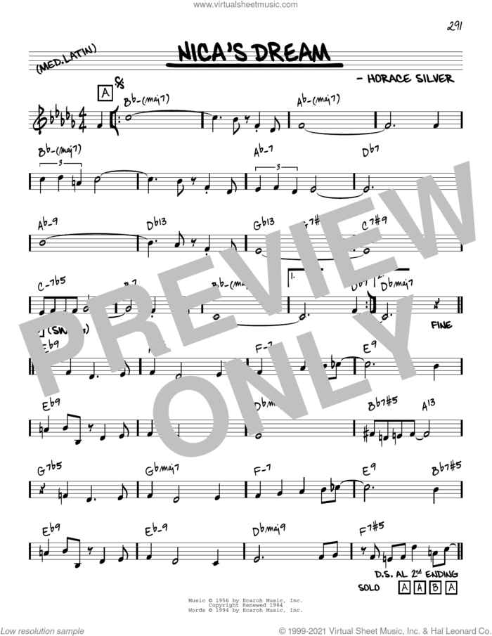Nica's Dream [Reharmonized version] (arr. Jack Grassel) sheet music for voice and other instruments (real book) by Horace Silver and Jack Grassel, intermediate skill level