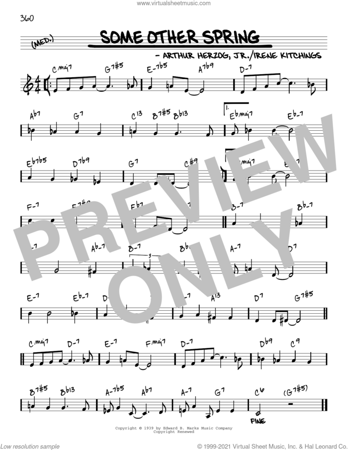 Some Other Spring [Reharmonized version] (arr. Jack Grassel) sheet music for voice and other instruments (real book) by Arthur Herzog Jr., Jack Grassel and Irene Kitchings, intermediate skill level