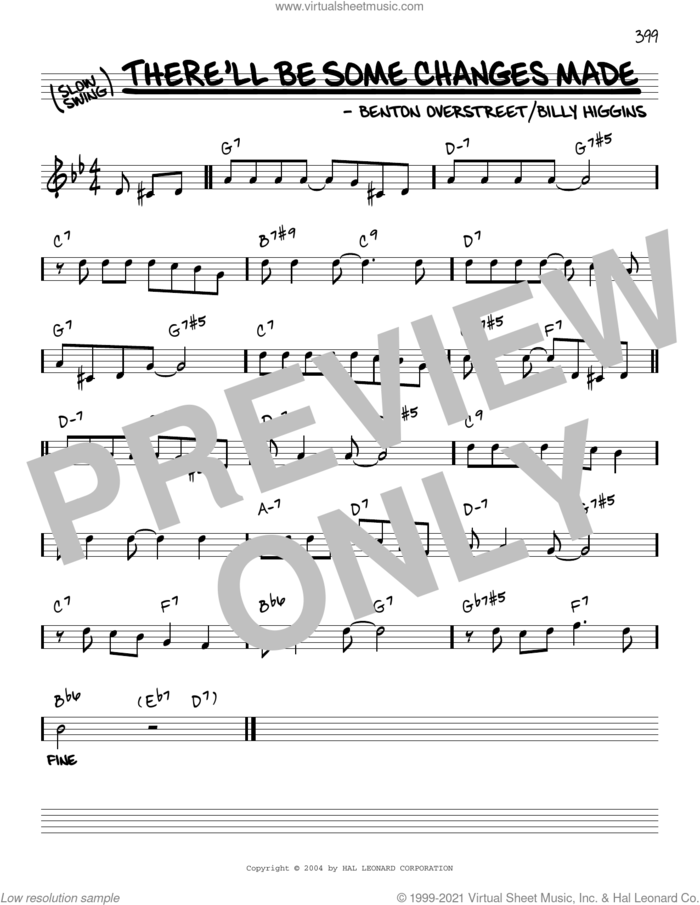 There'll Be Some Changes Made [Reharmonized version] (arr. Jack Grassel) sheet music for voice and other instruments (real book) by Billy Higgins, Jack Grassel and W. Benton Overstreet, intermediate skill level