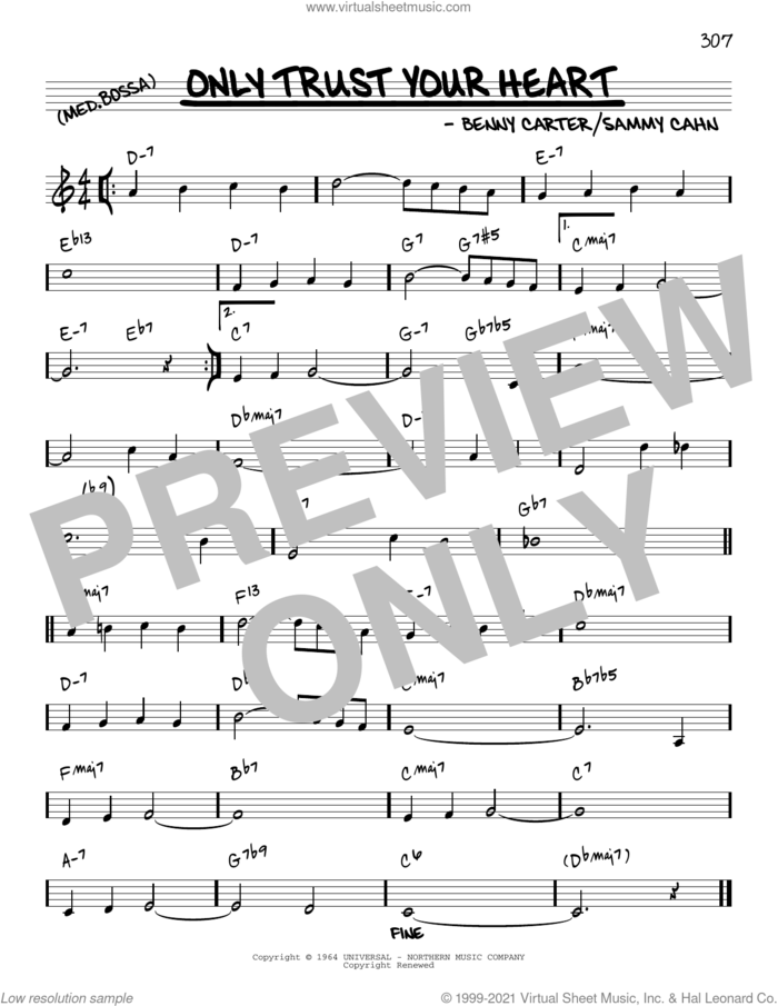 Only Trust Your Heart [Reharmonized version] (arr. Jack Grassel) sheet music for voice and other instruments (real book) by Sammy Cahn, Jack Grassel and Benny Carter, intermediate skill level