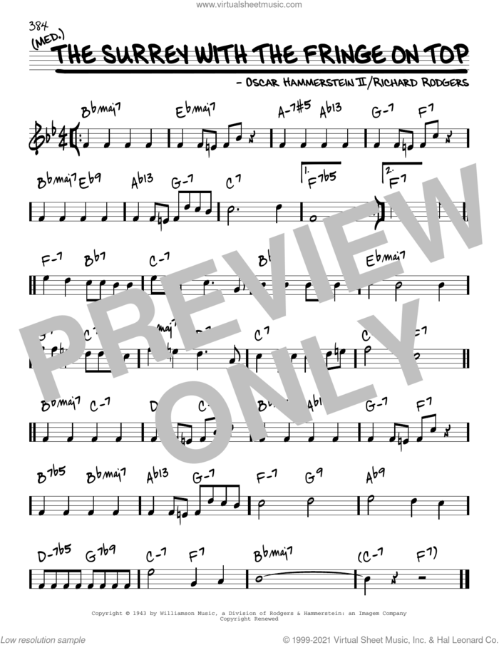 The Surrey With The Fringe On Top [Reharmonized version] (arr. Jack Grassel) sheet music for voice and other instruments (real book) by Richard Rodgers, Jack Grassel, Oscar II Hammerstein and Rodgers & Hammerstein, intermediate skill level