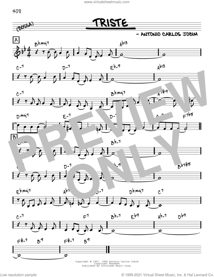 Triste [Reharmonized version] (arr. Jack Grassel) sheet music for voice and other instruments (real book) by Antonio Carlos Jobim and Jack Grassel, intermediate skill level