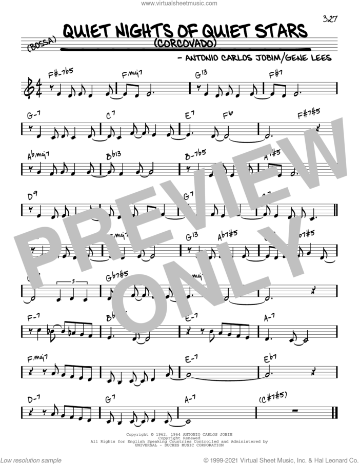 Quiet Nights Of Quiet Stars (Corcovado) [Reharmonized version] (arr. Jack Grassel) sheet music for voice and other instruments (real book) by Antonio Carlos Jobim, Jack Grassel and Eugene John Lees, intermediate skill level