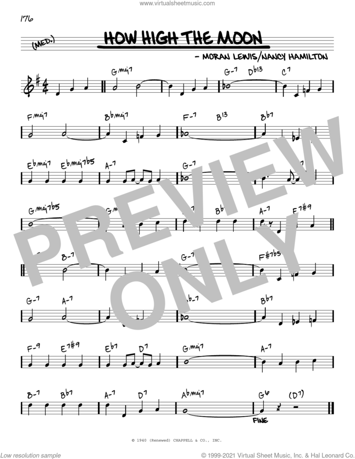 How High The Moon [Reharmonized version] (arr. Jack Grassel) sheet music for voice and other instruments (real book) by Les Paul & Mary Ford, Jack Grassel, Morgan Lewis and Nancy Hamilton, intermediate skill level