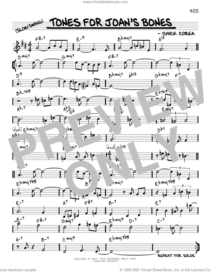 Tones For Joan's Bones [Reharmonized version] (arr. Jack Grassel) sheet music for voice and other instruments (real book) by Chick Corea and Jack Grassel, intermediate skill level