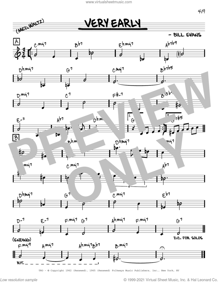 Very Early [Reharmonized version] (arr. Jack Grassel) sheet music for voice and other instruments (real book) by Bill Evans and Jack Grassel, intermediate skill level