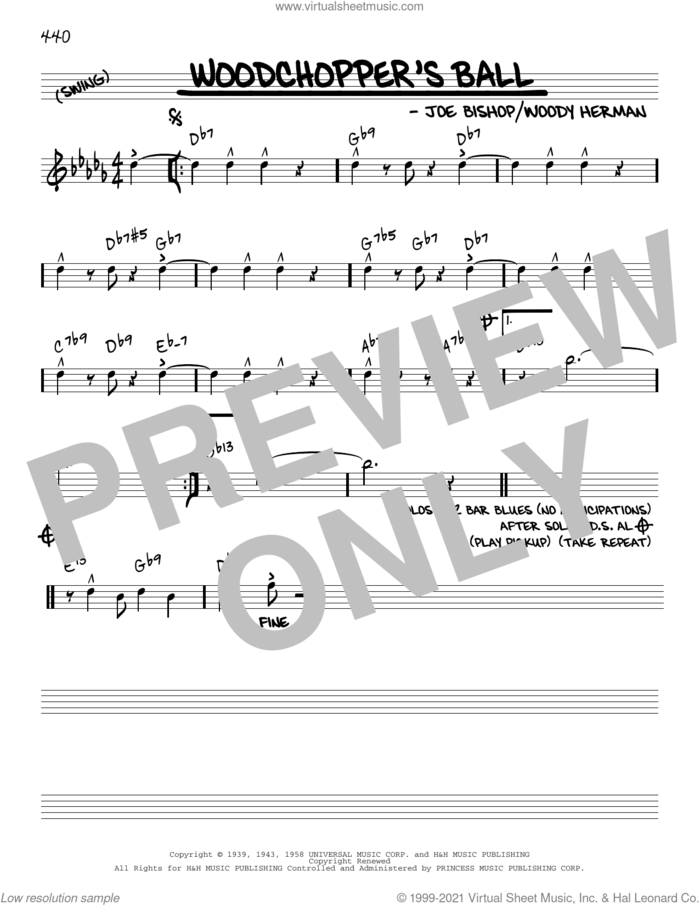 Woodchopper's Ball [Reharmonized version] (arr. Jack Grassel) sheet music for voice and other instruments (real book) by Woody Herman, Jack Grassel and Joe Bishop, intermediate skill level