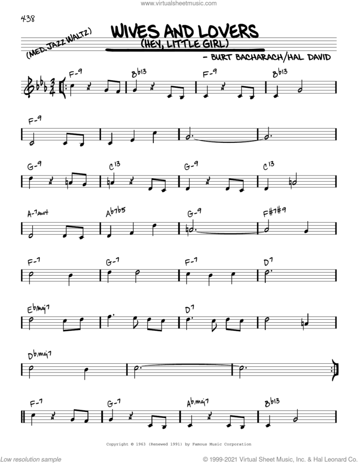 Wives And Lovers (Hey, Little Girl) [Reharmonized version] (arr. Jack Grassel) sheet music for voice and other instruments (real book) by Bacharach & David, Jack Grassel, Burt Bacharach and Hal David, intermediate skill level