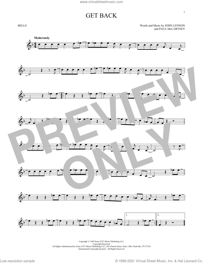 Get Back sheet music for Hand Bells Solo (bell solo) by The Beatles, John Lennon and Paul McCartney, intermediate Hand Bells Solo (bell)
