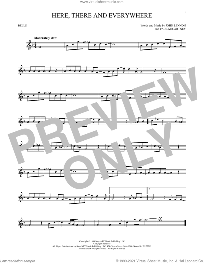 Here, There And Everywhere sheet music for Hand Bells Solo (bell solo) by The Beatles, John Lennon and Paul McCartney, wedding score, intermediate Hand Bells Solo (bell)