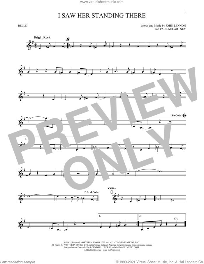 I Saw Her Standing There sheet music for Hand Bells Solo (bell solo) by The Beatles, John Lennon and Paul McCartney, intermediate Hand Bells Solo (bell)