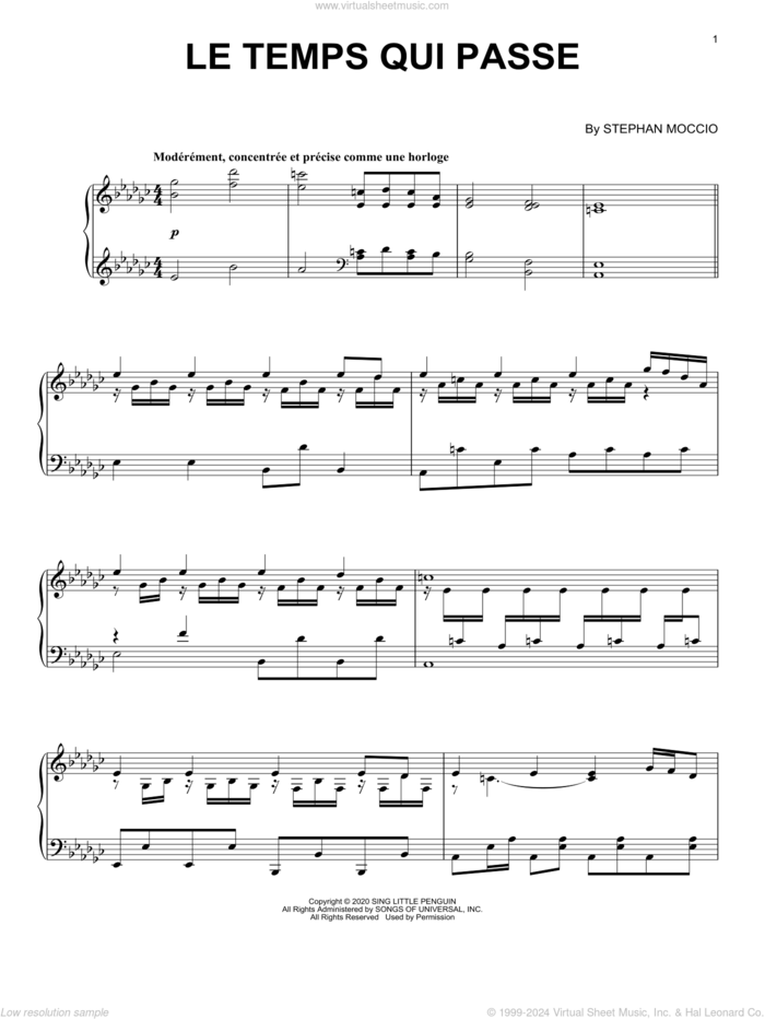 Le Temps Qui Passe sheet music for piano solo by Stephan Moccio, intermediate skill level