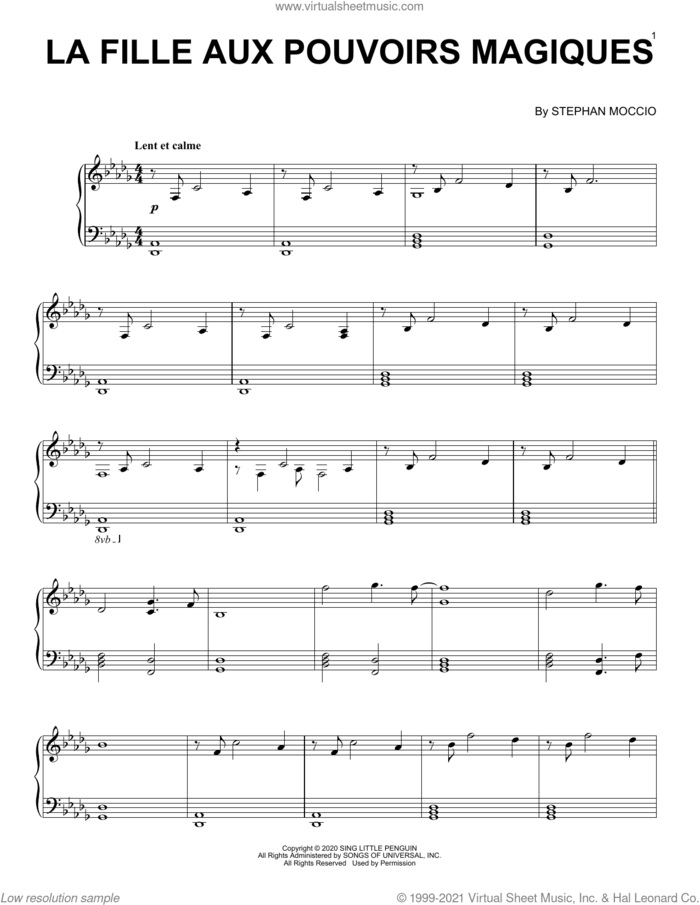 La Fille Aux Pouvoirs Magiques sheet music for piano solo by Stephan Moccio, intermediate skill level