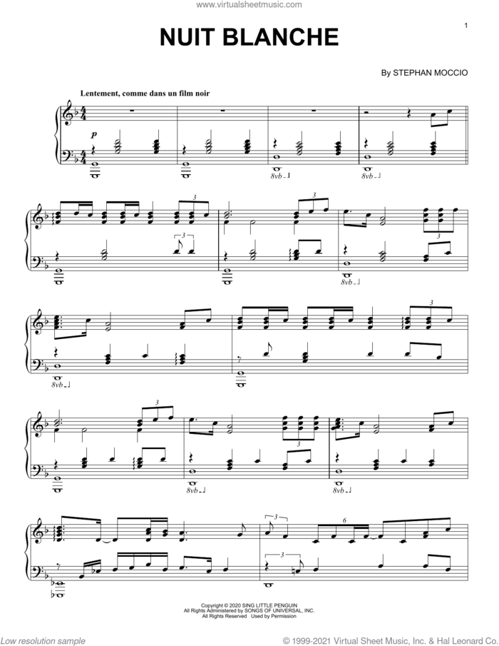 Nuit Blanche sheet music for piano solo by Stephan Moccio, intermediate skill level