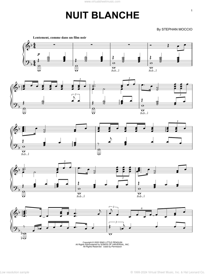 Nuit Blanche sheet music for piano solo by Stephan Moccio, intermediate skill level