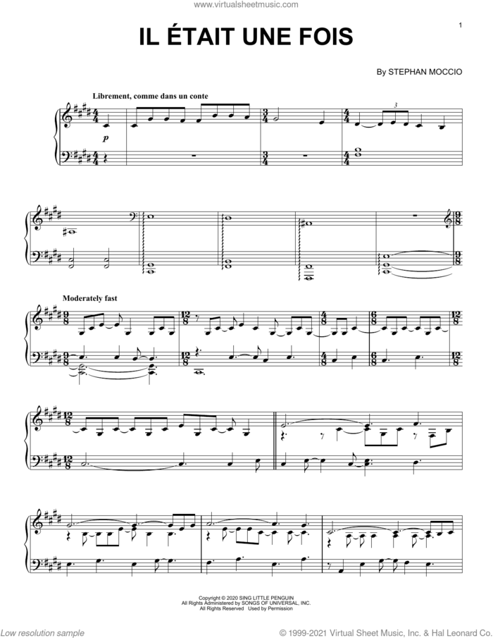 Il Etait Une Fois sheet music for piano solo by Stephan Moccio, intermediate skill level