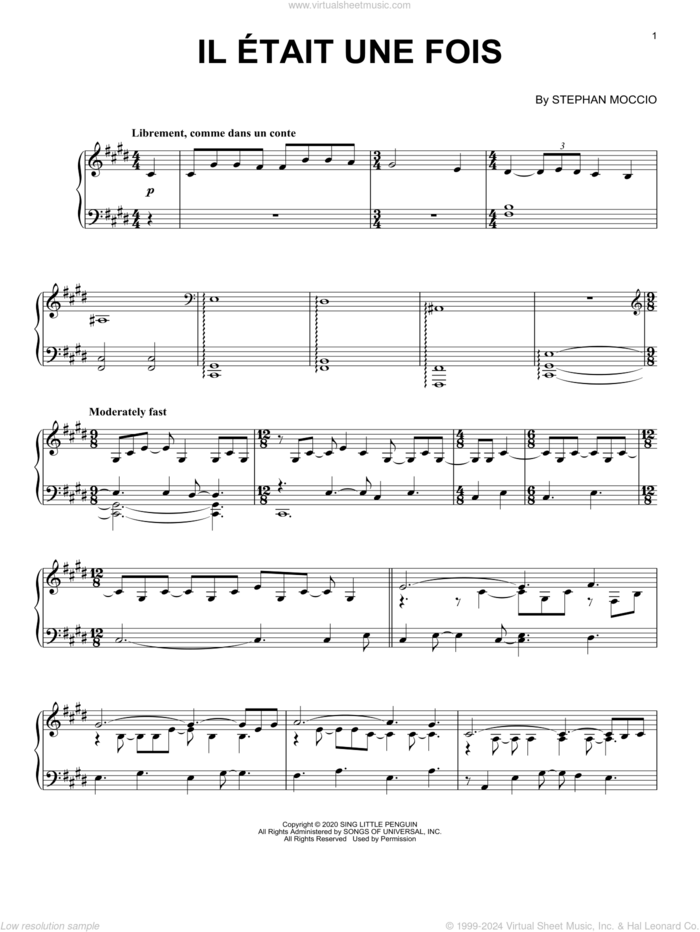 Il Etait Une Fois sheet music for piano solo by Stephan Moccio, intermediate skill level