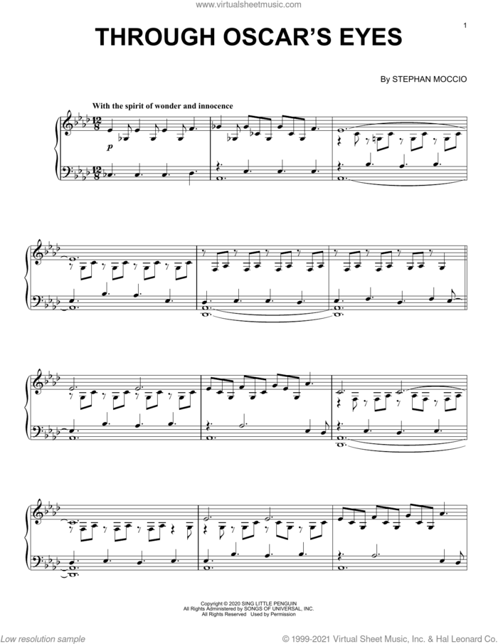 Through Oscar's Eyes sheet music for piano solo by Stephan Moccio, intermediate skill level