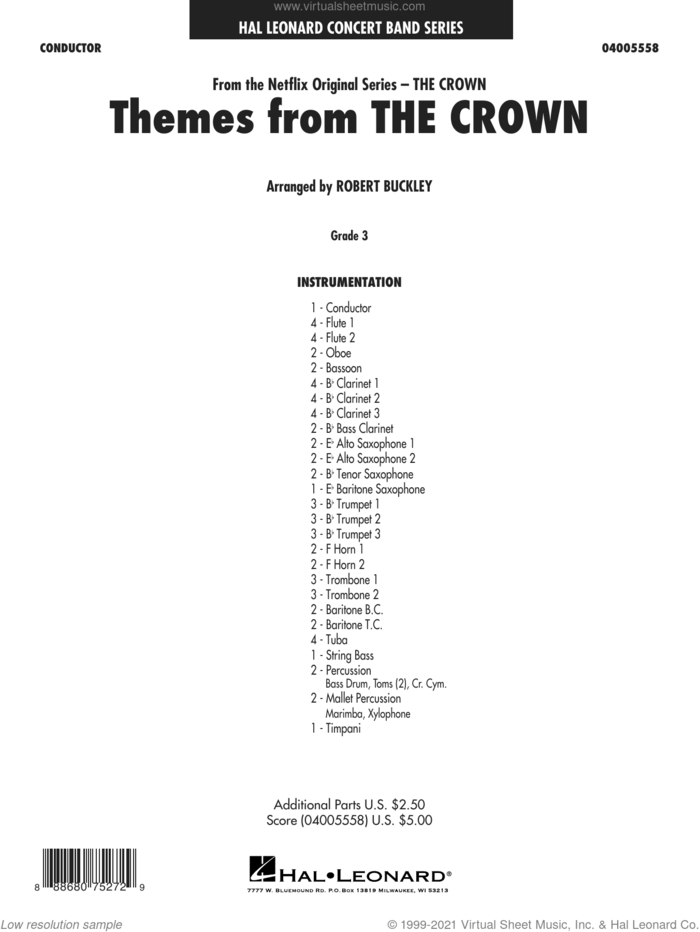 Themes from 'The Crown' (COMPLETE) sheet music for concert band by Robert Buckley, intermediate skill level
