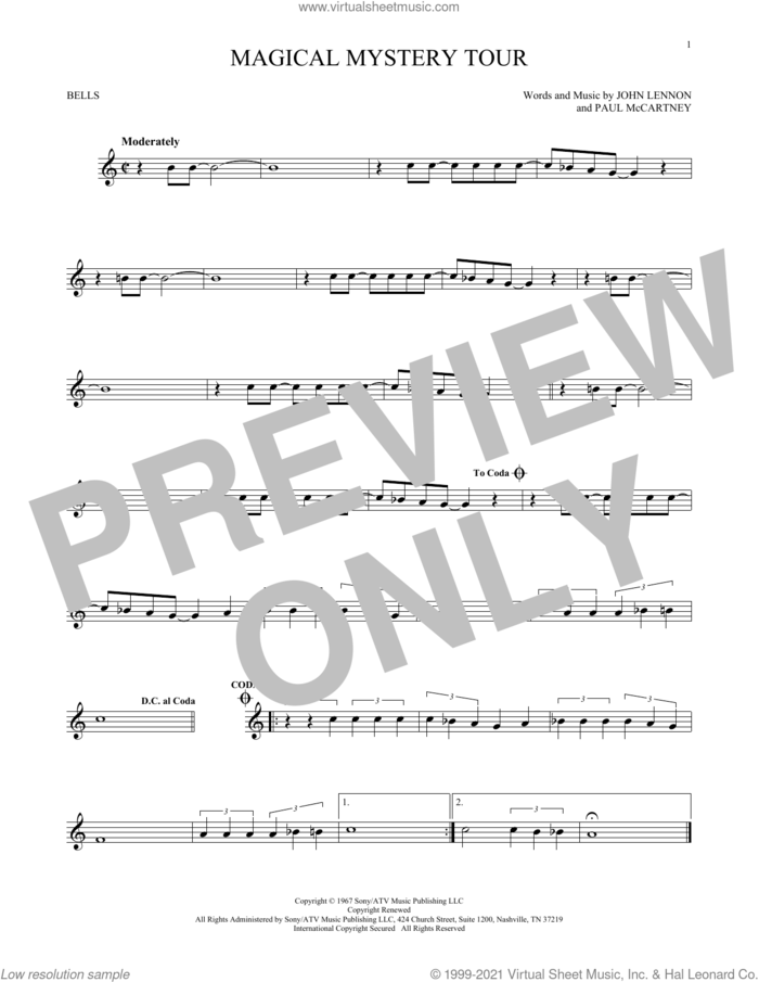 Magical Mystery Tour sheet music for Hand Bells Solo (bell solo) by The Beatles, John Lennon and Paul McCartney, intermediate Hand Bells Solo (bell)