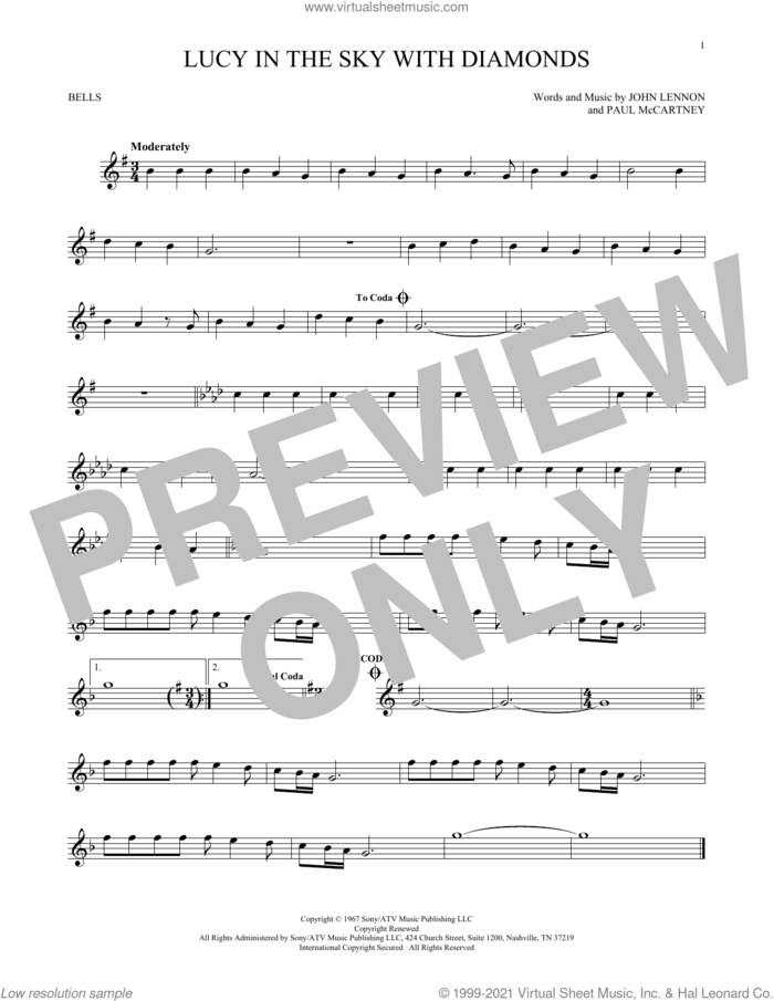 Lucy In The Sky With Diamonds sheet music for Hand Bells Solo (bell solo) by The Beatles, John Lennon and Paul McCartney, intermediate Hand Bells Solo (bell)