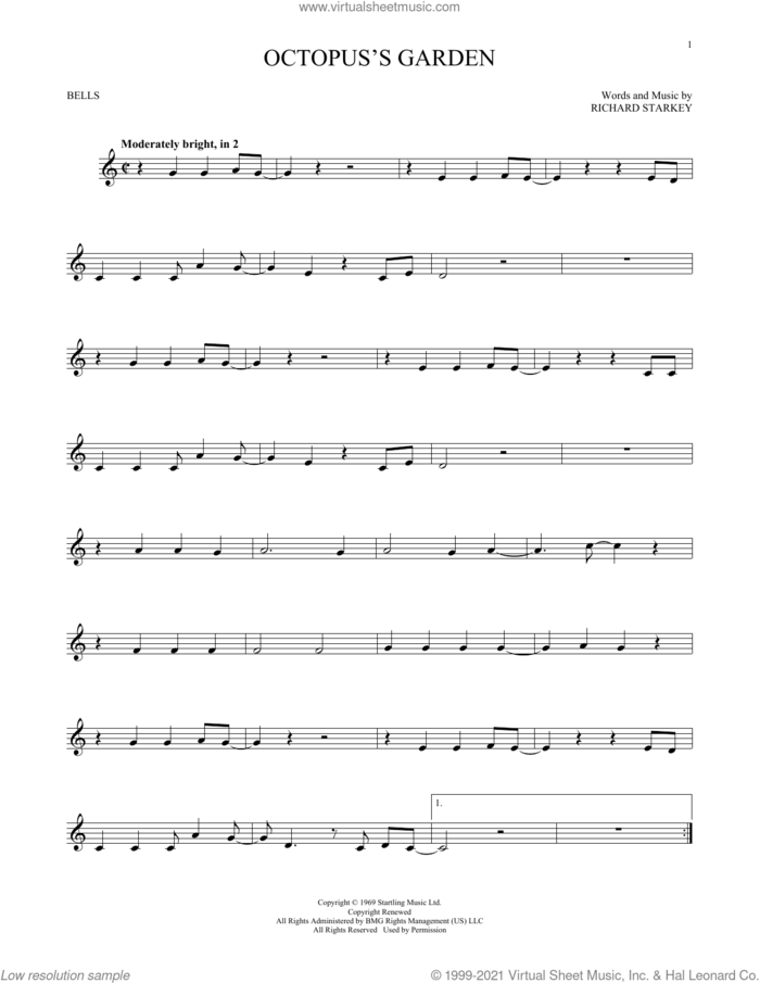 Octopus's Garden sheet music for Hand Bells Solo (bell solo) by The Beatles and Richard Starkey, intermediate Hand Bells Solo (bell)