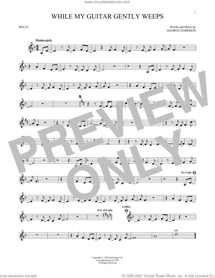 While My Guitar Gently Weeps sheet music for Hand Bells Solo (bell solo) by The Beatles and George Harrison, intermediate Hand Bells Solo (bell)