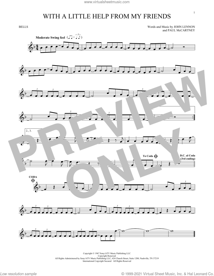 With A Little Help From My Friends sheet music for Hand Bells Solo (bell solo) by The Beatles, John Lennon and Paul McCartney, intermediate Hand Bells Solo (bell)
