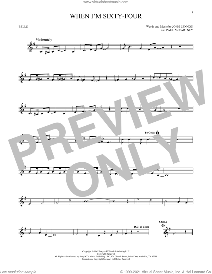 When I'm Sixty-Four sheet music for Hand Bells Solo (bell solo) by The Beatles, John Lennon and Paul McCartney, intermediate Hand Bells Solo (bell)