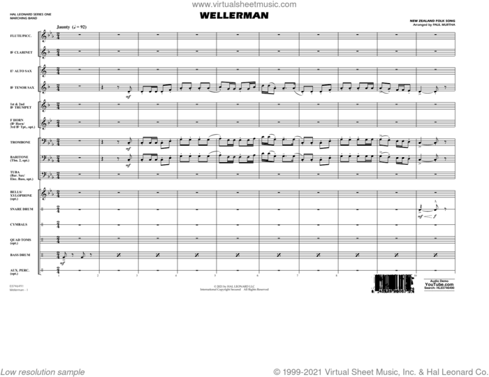 Wellerman (arr. Paul Murtha) (COMPLETE) sheet music for marching band by New Zealand Folksong and Paul Murtha, intermediate skill level