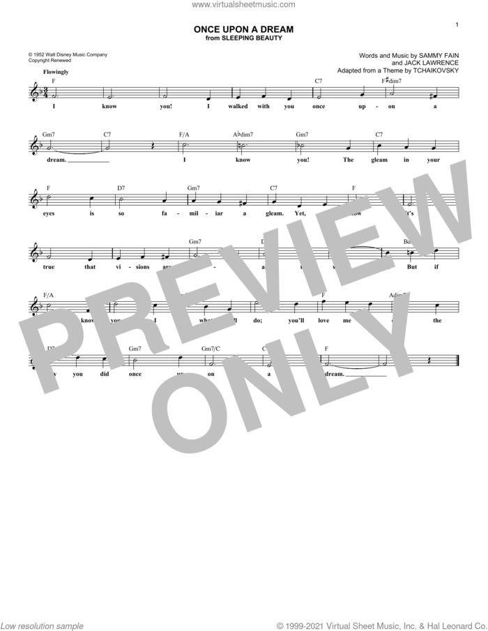 Once Upon A Dream (from Sleeping Beauty) sheet music for voice and other instruments (fake book) by Sammy Fain & Jack Lawrence, Jack Lawrence and Sammy Fain, intermediate skill level