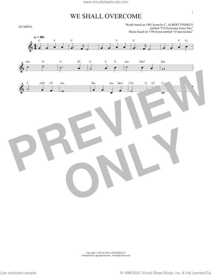 We Shall Overcome (arr. Cris Gale) sheet music for ocarina solo  and Cris Gale, intermediate skill level