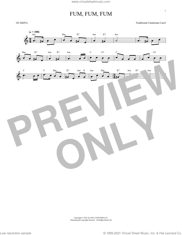 Fum, Fum, Fum (arr. Cris Gale) sheet music for ocarina solo  and Cris Gale, intermediate skill level