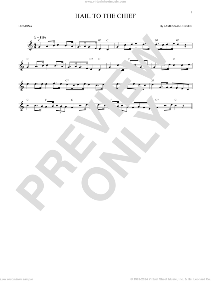 Hail To The Chief (arr. Cris Gale) sheet music for ocarina solo by James Sanderson and Cris Gale, intermediate skill level