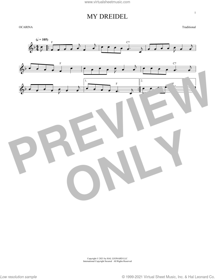 My Dreidel (arr. Cris Gale) sheet music for ocarina solo  and Cris Gale, intermediate skill level