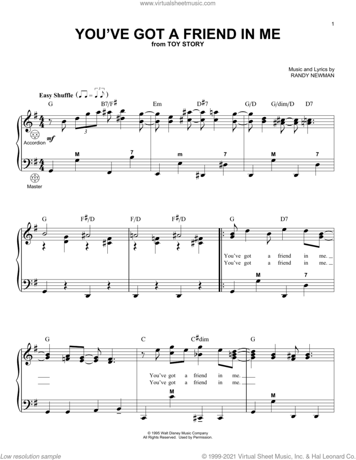 You've Got A Friend In Me (from Toy Story) sheet music for accordion by Randy Newman, intermediate skill level