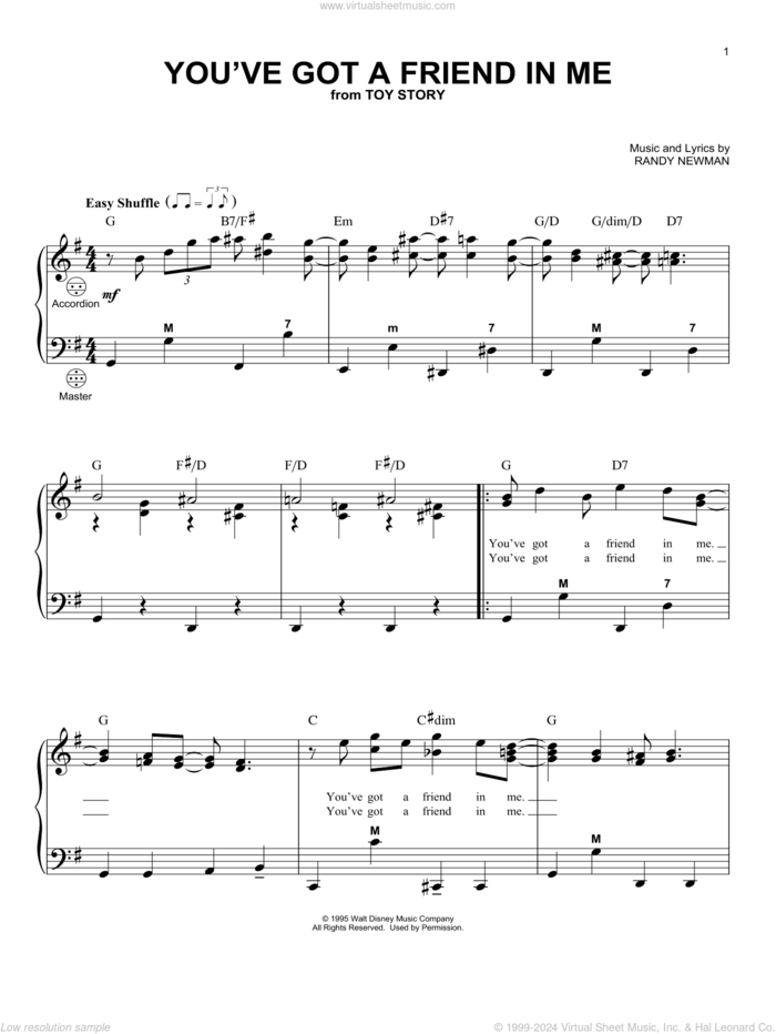 You've Got A Friend In Me (from Toy Story) sheet music for accordion by Randy Newman, intermediate skill level