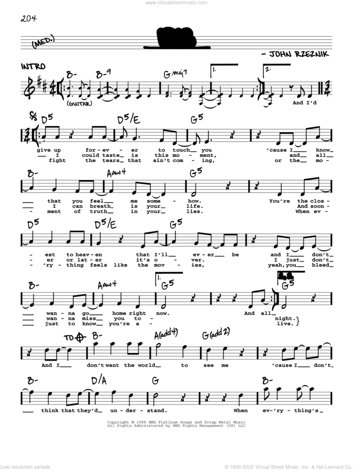 Iris sheet music for voice and other instruments (real book with lyrics) by Goo Goo Dolls and John Rzeznik, intermediate skill level