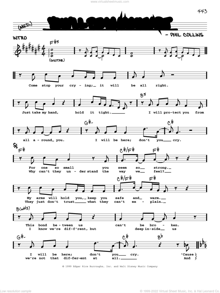 You'll Be In My Heart (Pop Version) (from Tarzan) sheet music for voice and other instruments (real book with lyrics) by Phil Collins, intermediate skill level