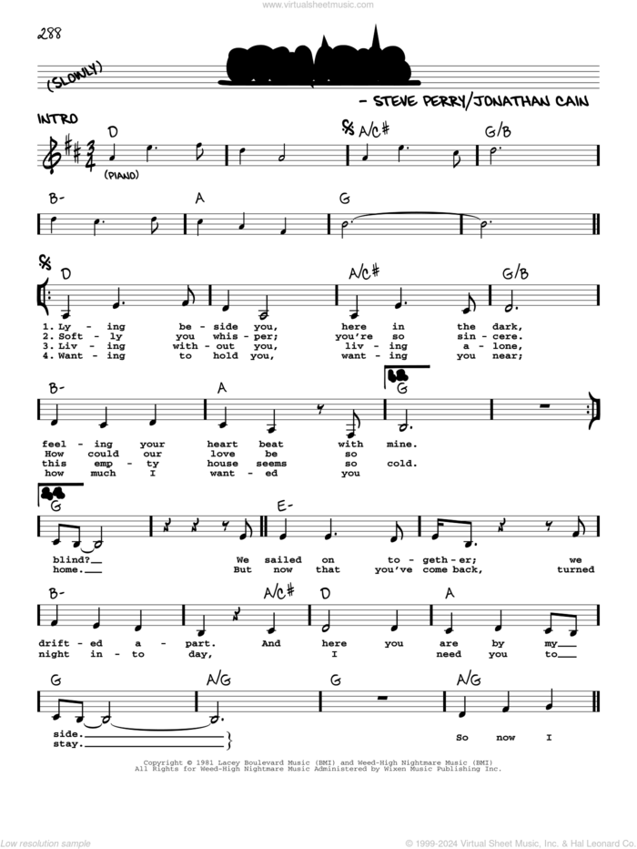 Open Arms sheet music for voice and other instruments (real book with lyrics) by Journey, Jonathan Cain and Steve Perry, intermediate skill level
