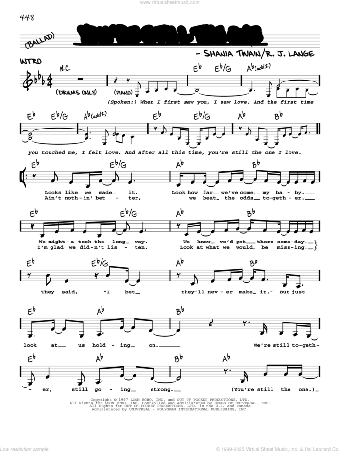 You're Still The One sheet music for voice and other instruments (real book with lyrics) by Shania Twain and Robert John Lange, intermediate skill level